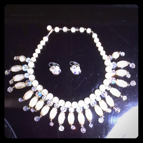 Vintage Iridescent Glass Beaded Necklace earrings - Picture 1 of 6